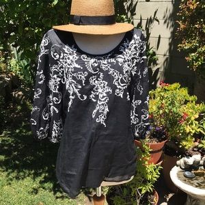 Anthropologie black embroidered top